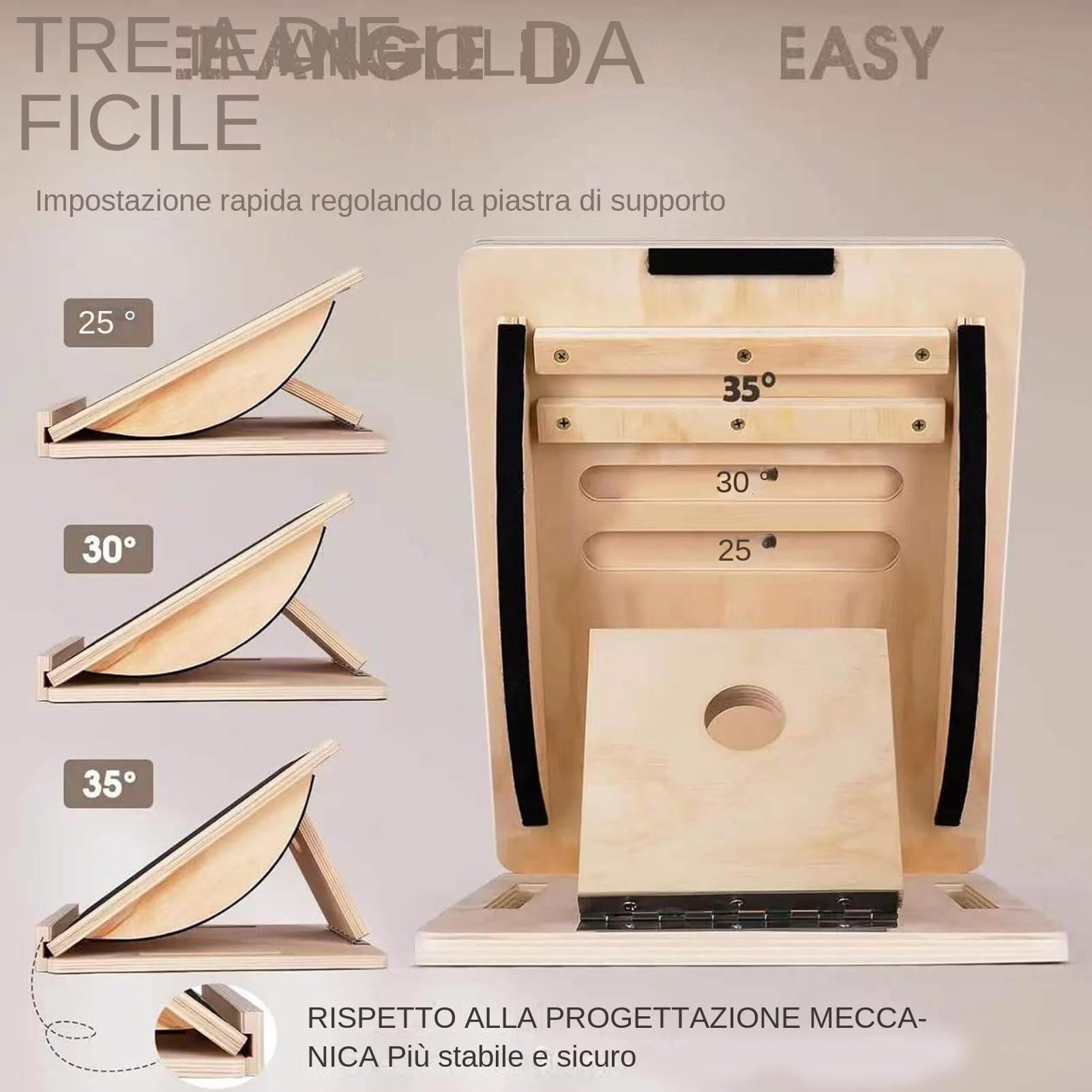 Pedana Inclinata In Legno Per Stretching Caviglie E Polpacci – 3 Angoli Regolabili, Pieghevole, Antiscivolo