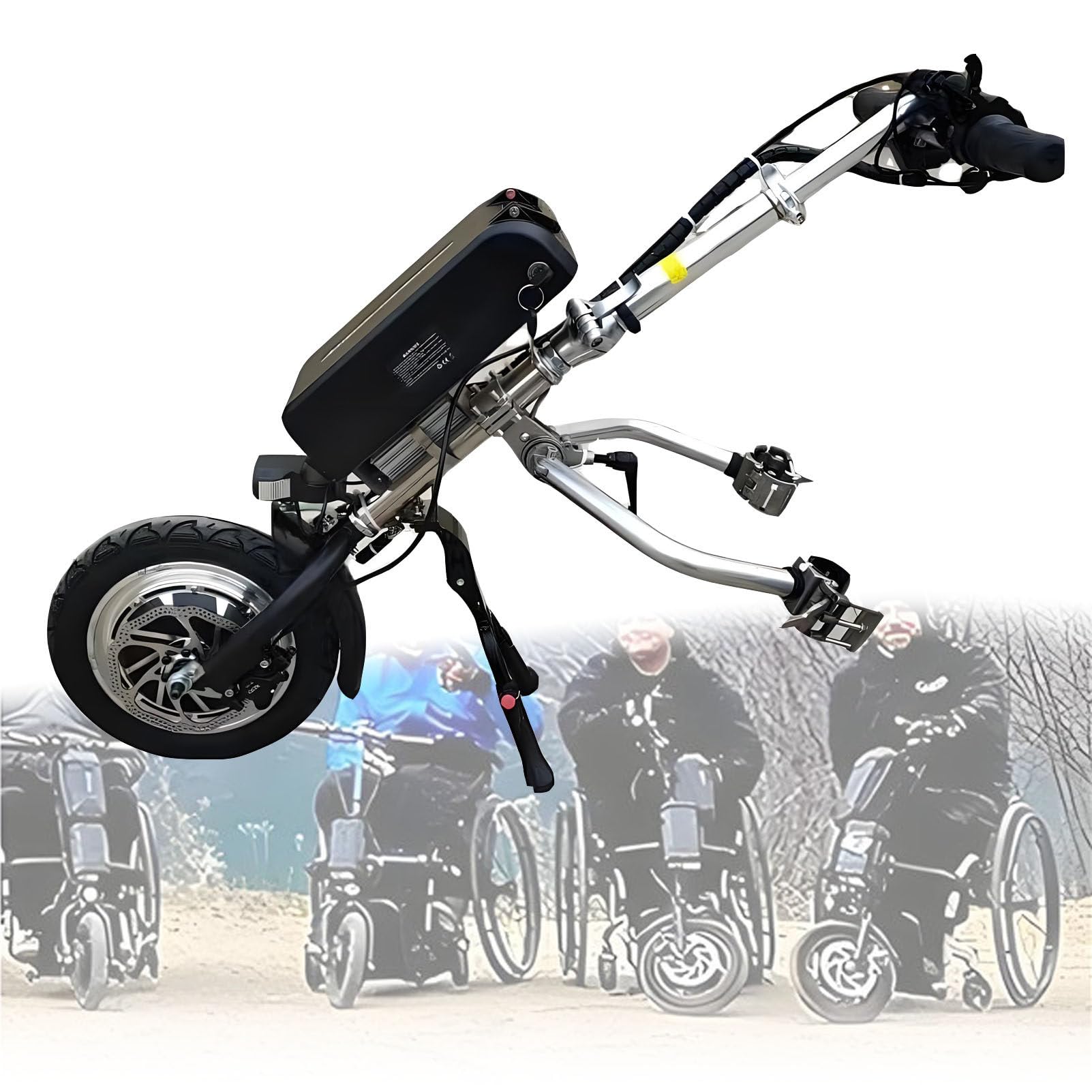 Accesorio eléctrico de bicicleta manual para sillas de ruedas, dispositivo portátil de tractor, 3 velocidades ajustables, mejora la silla de ruedas manual a eléctrica