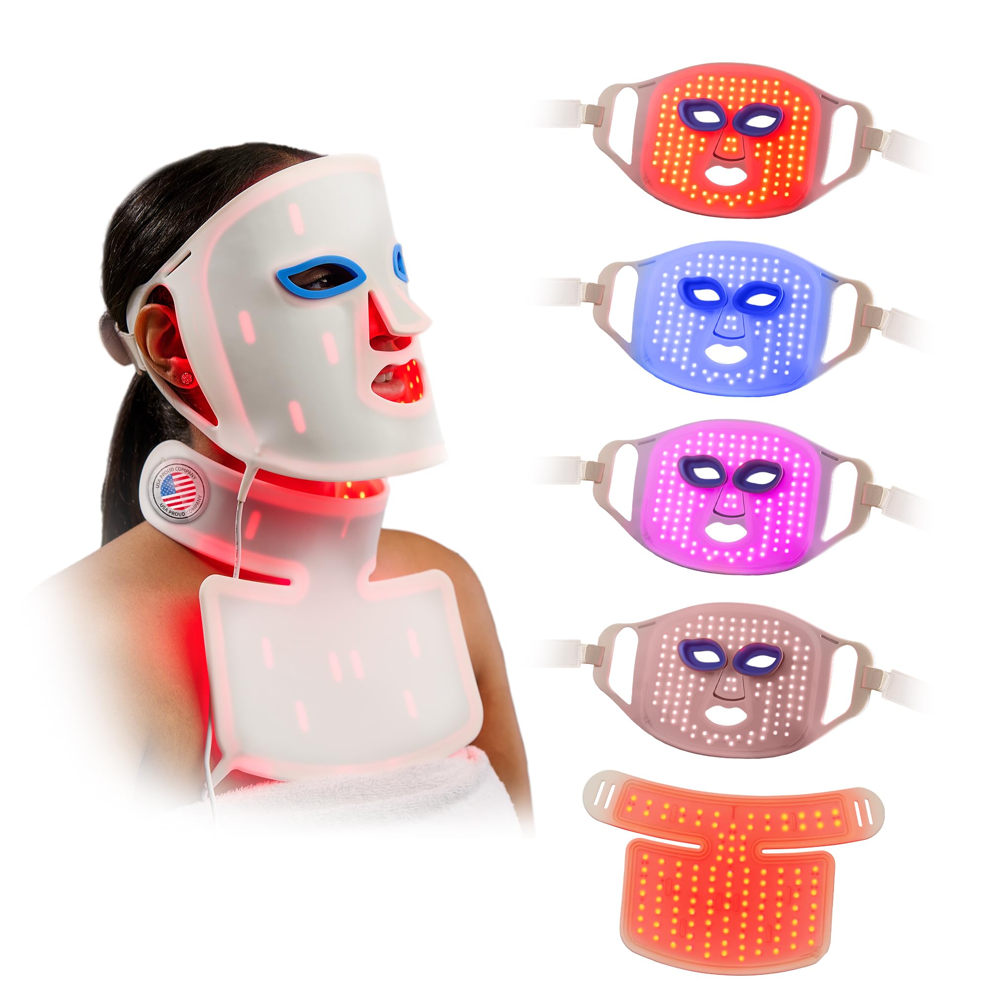 Lifepro Red Light Therapy Face Mask - LED Light Therapy Mask with 3 Colors for Face and Neck - Portable Skin Care Device for at-Home Facials