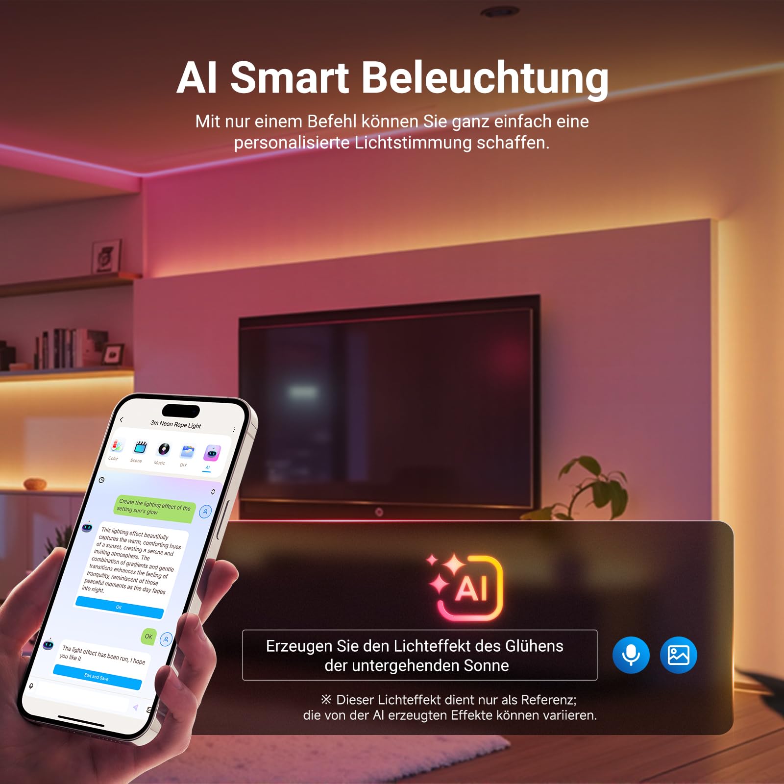 NEEWER 16,4ft/5m LED Streifen, Frontbeleuchtung, smarte KI App Steuerung, RGB IC, kürzbare Neon Lichterkette mit Farbwechsel für die Schlafzimmerwanddekoration, kompatibel mit Google und Alexa, NS01