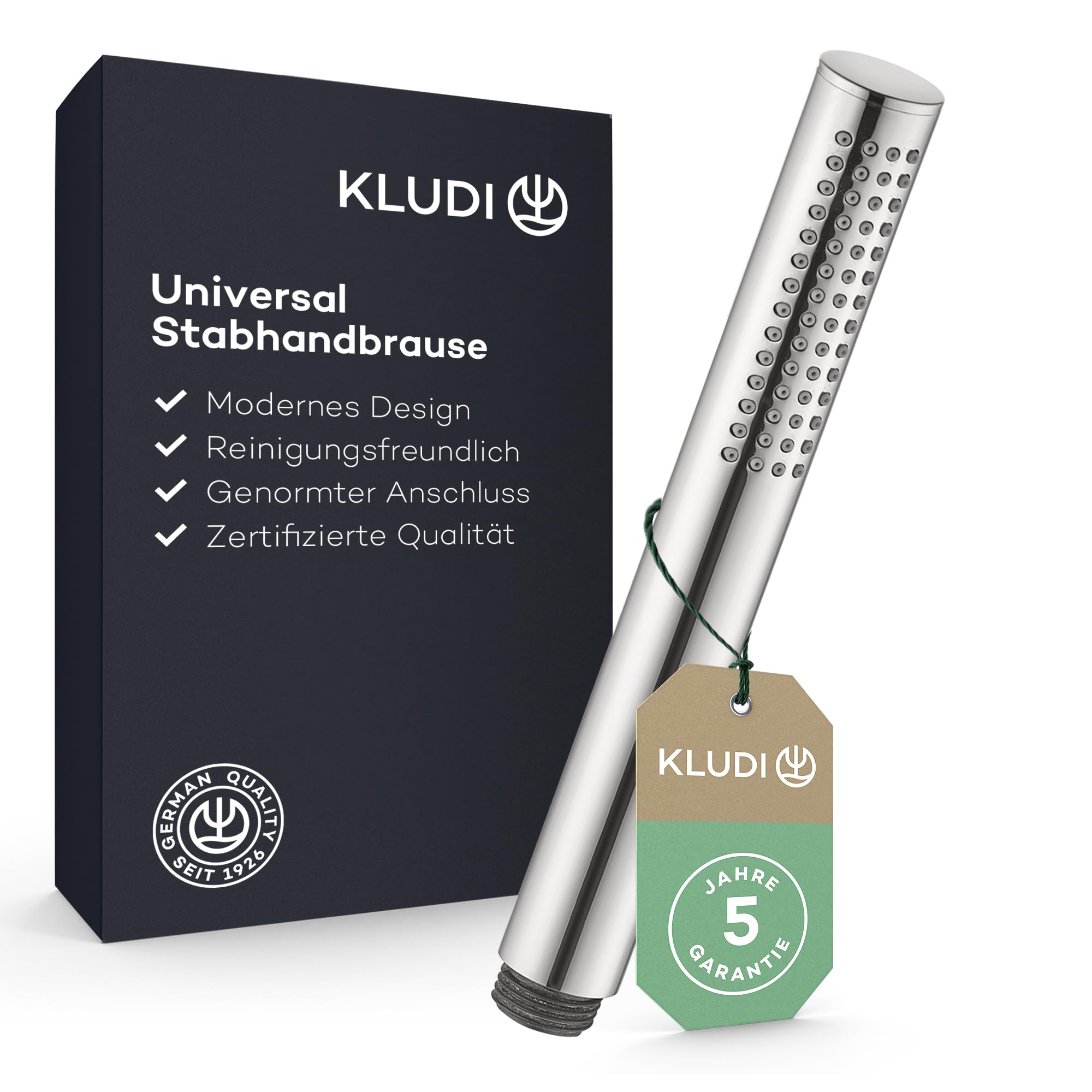 KLUDI -X1 Design słuchawka prysznicowa (chrom), długość 20 cm, antykamień, 1 rodzaj strumienia, Ø 2,5 cm, G 1/2 złącze uniwersalne, DN 15