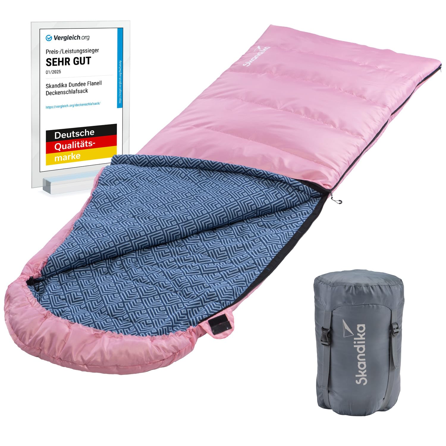 Skandika Deckenschlafsack Dundee Flanell | Baumwolle, Luxus-Qualität, koppelbar, Doppelschlafsack, 3 Jahreszeiten, bis -20°C, 220 x 80 cm/ 220 x 160 cm | Outdoor Camping Schlafsack