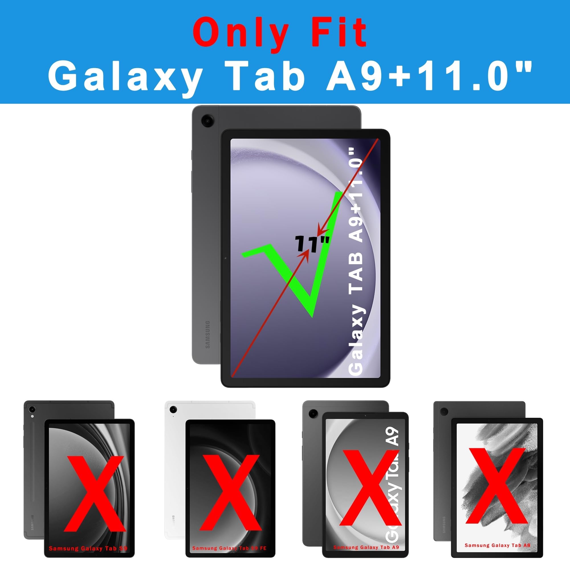 Custodia tastiera AZERTY francese per Samsung Galaxy Tab A9+ Plus 11 pollice 2023 | Retroilluminato 7 Colori Touchpad, Rimovibile, Magnetico, Portapenne Custodia Protettiva TPU Viaggio Studente