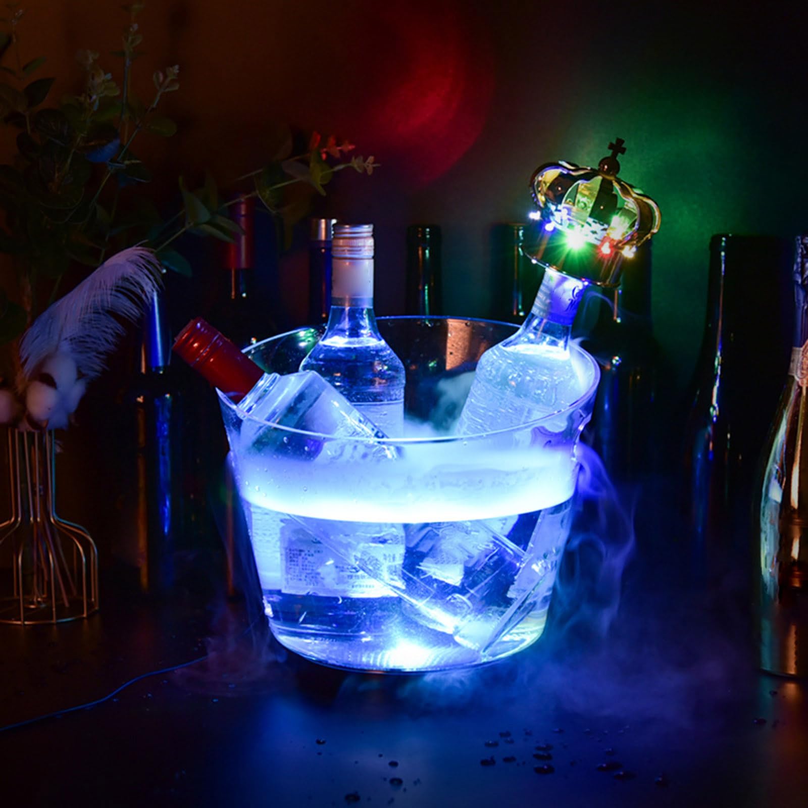 Cubos enfriadores de champán de 6 litros con dos asas, diseño transparente brillante, enfriador de bebidas para fiestas y uso al aire libre, accesorios para el hogar y el club