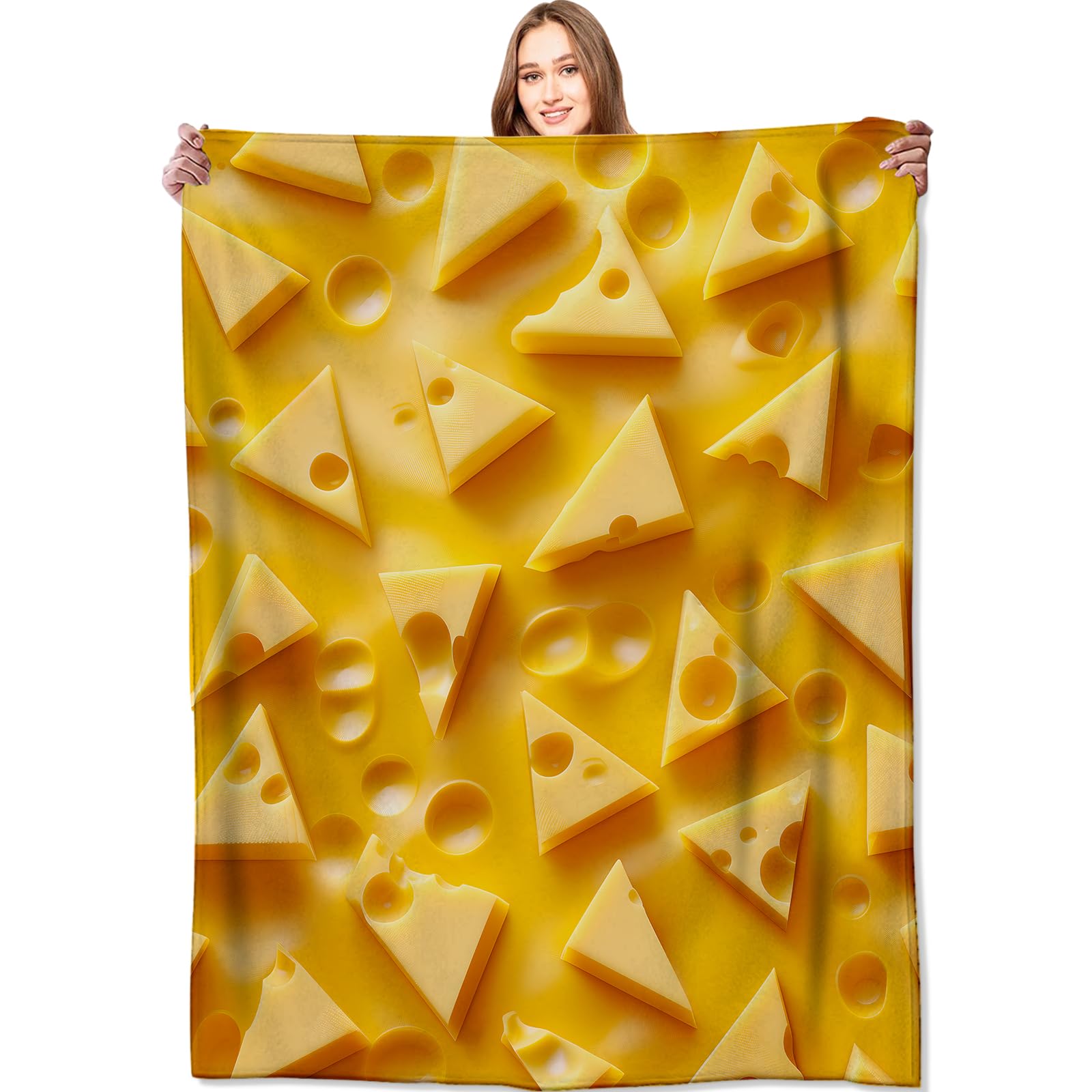 VODRM Cheese Slice Blanket Fun and Whimsical Throw Blankets,Birthday Gifts for Kids Girls Women,Lightweight Soft Fleece,Sweet Food Lovers,Sofa Couch