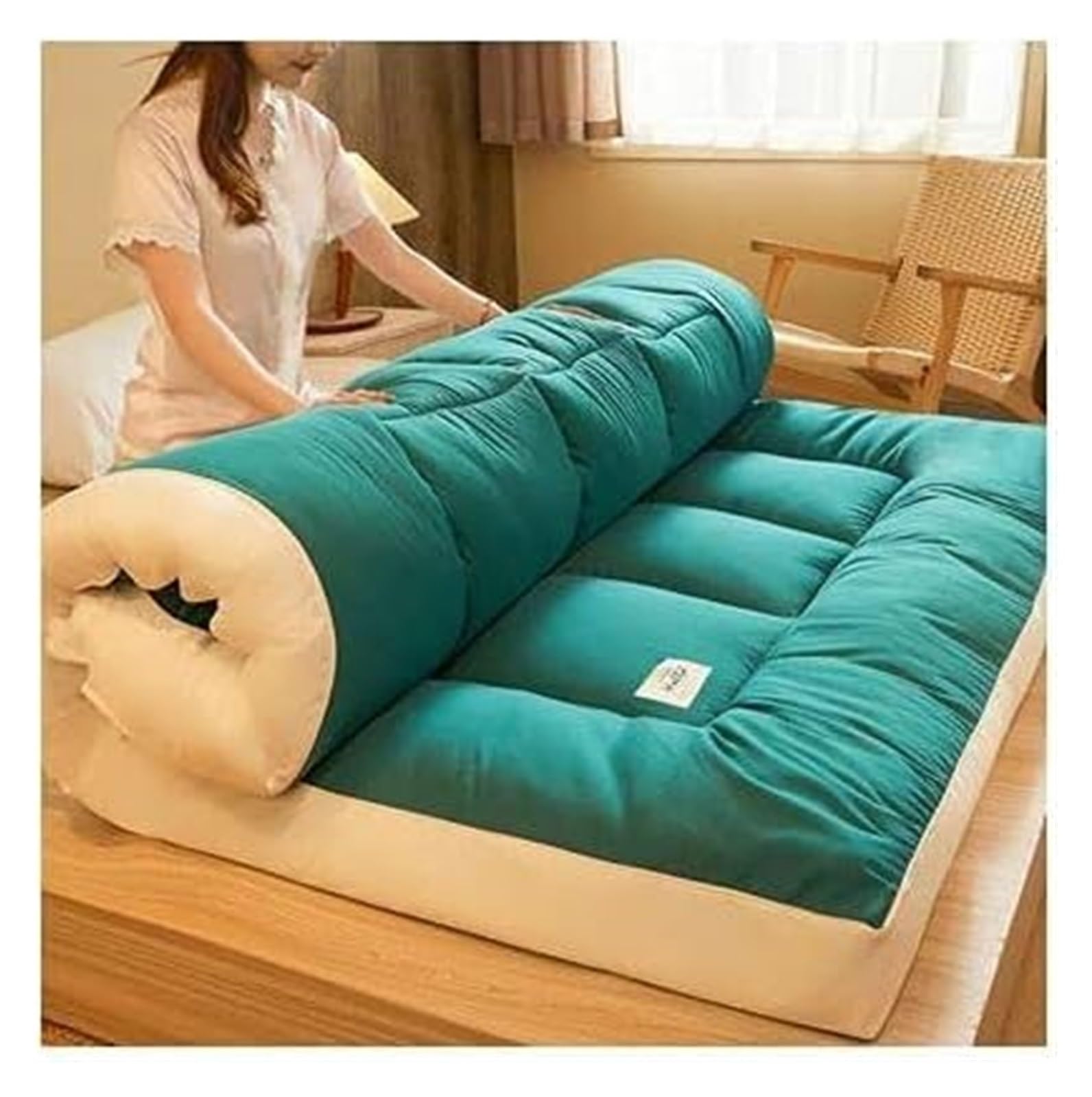 Meiiron Japanese Futon Floor Mattress, Folding Thicken Tatami Floor Mat Portable, Camping Mattress Sleeping Pad Floor Lounge Couch Bed(A,90x200cm)