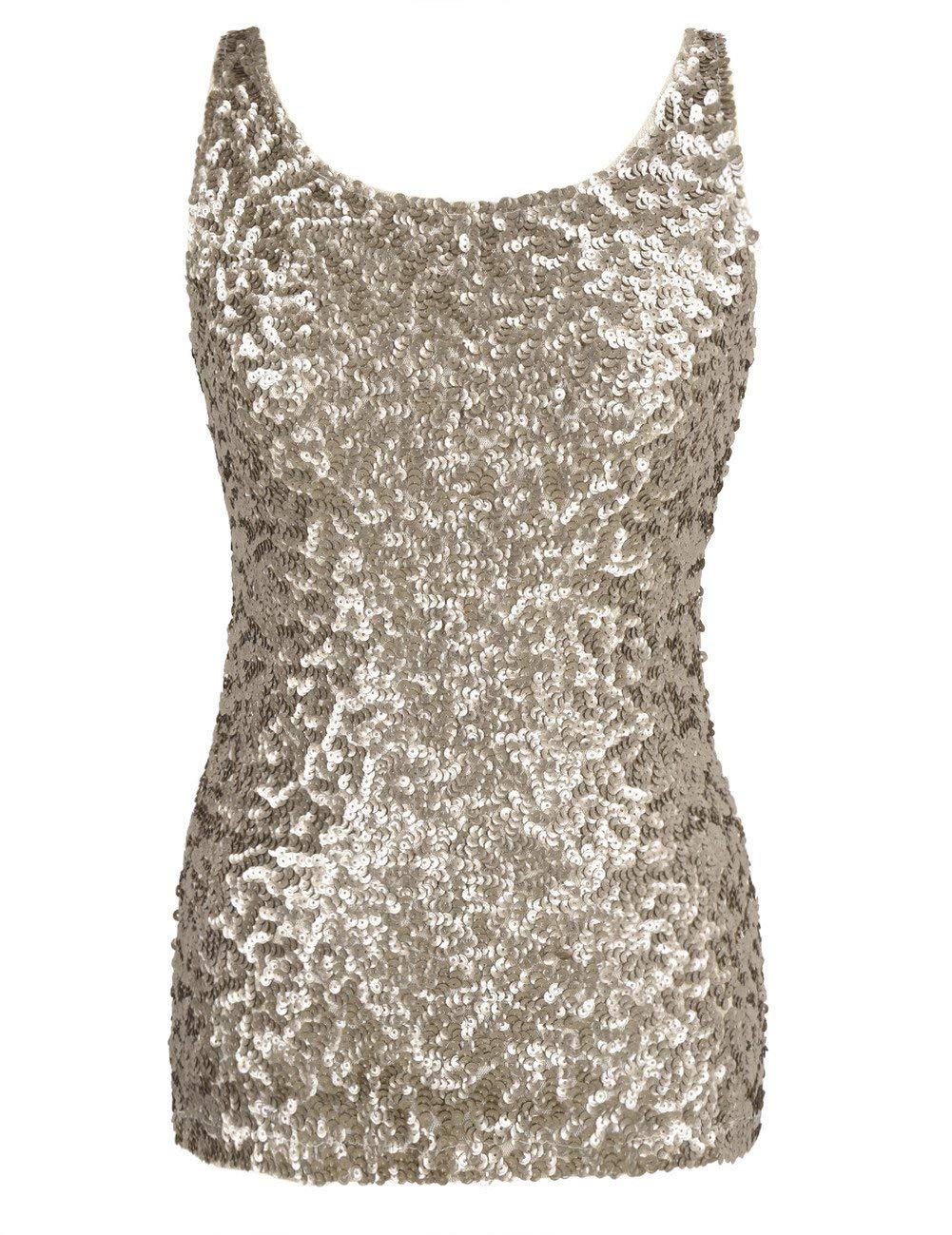 Buy PrettyGuide Women Shimmer Glam Sequin Embellished Sparkle Tank Top Vest  Tops XL Champagne Online at desertcartKUWAIT