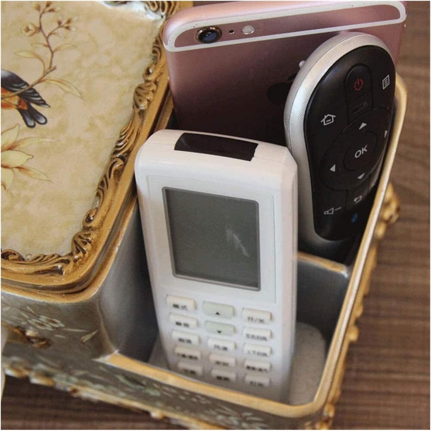 フラワーバード柄ティッシュボックスカバー ヨーロピアンレトロティッシュホルダー 収納ケース付き 樹脂 フェイシャルティッシュディスペ