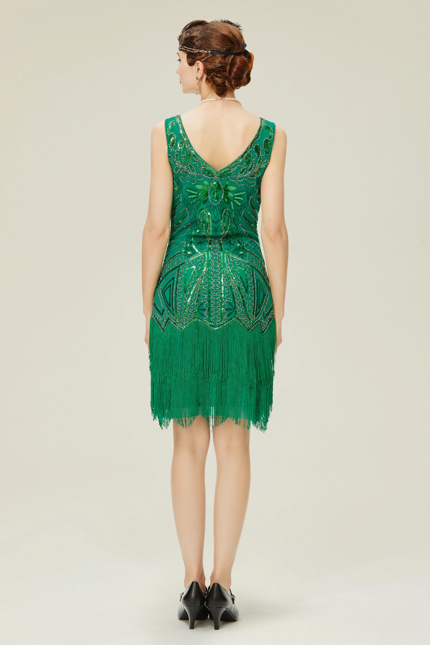 green emerald velvet dress Printed green cotton 1920s dress with a sailor collar main image 1