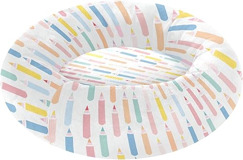 Cute Pastel Pencil Pattern Donut Cuddler Pet Dog Beds fluffier Orthopedic Dog Bed for Medium Size Pets Sleeping Camas para mascotas Grandes