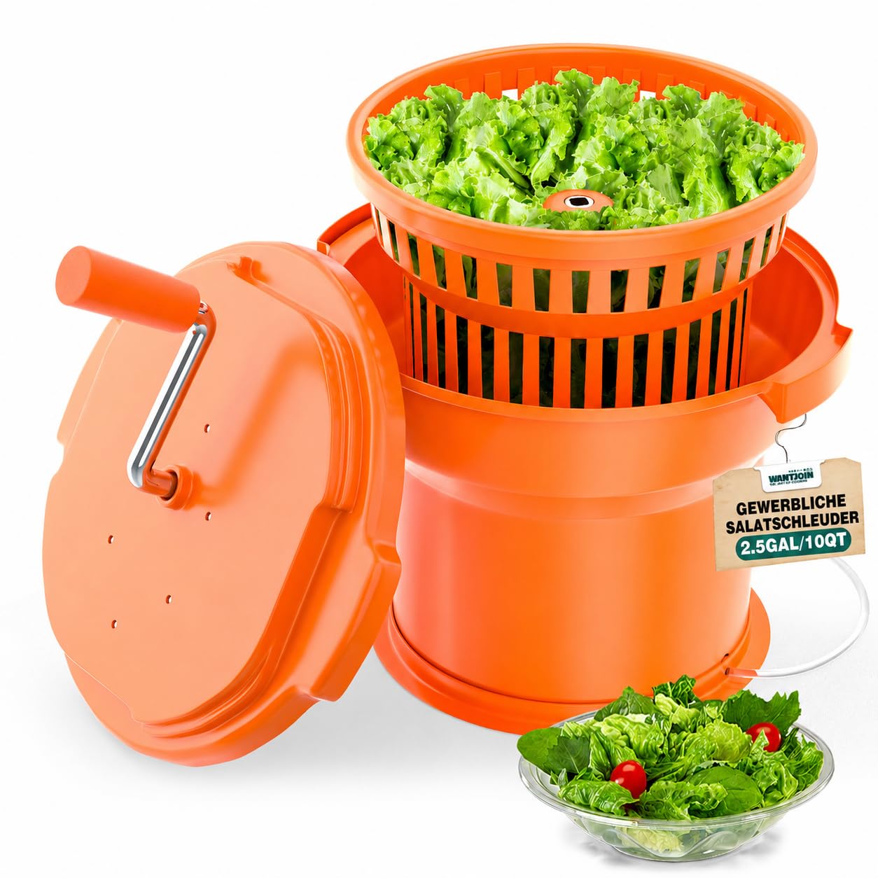 WantJoin salatschleuder groß mit 12-Liter salatdressing, rollende wagentatten mit silikon und drainaschen, 10qt-drehgeräte für einen manuellen salatschäler, salatschrauber küchenprofi