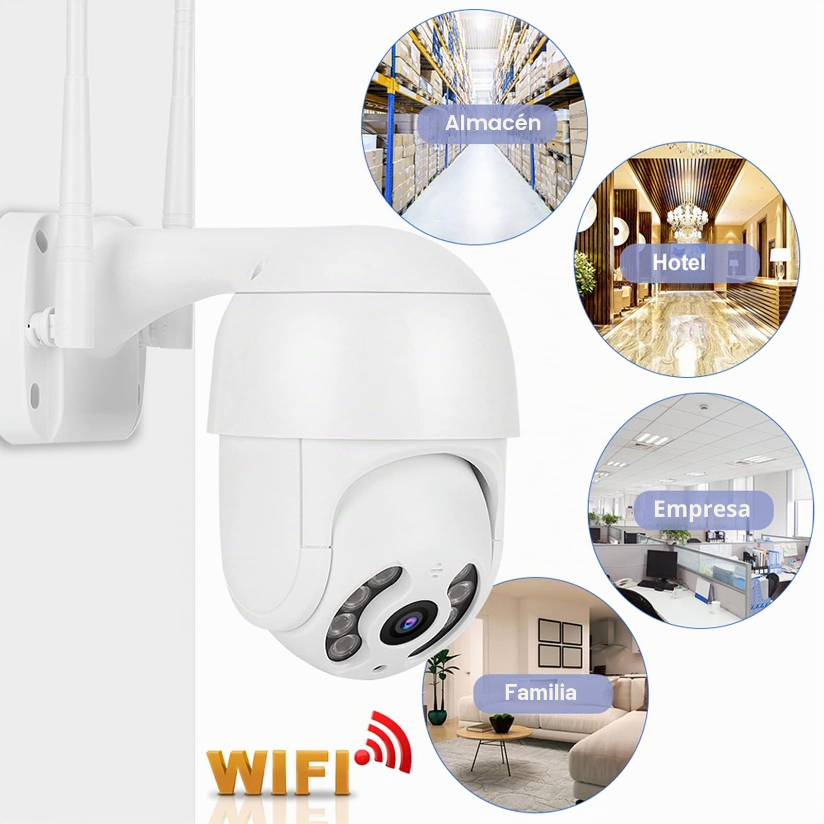 2in PTZ a Prueba de Agua, 1080P WiFi 8 Luces Seguridad Mini Cámara Trabajo de Vigilancia con Icsee 110 240VUS