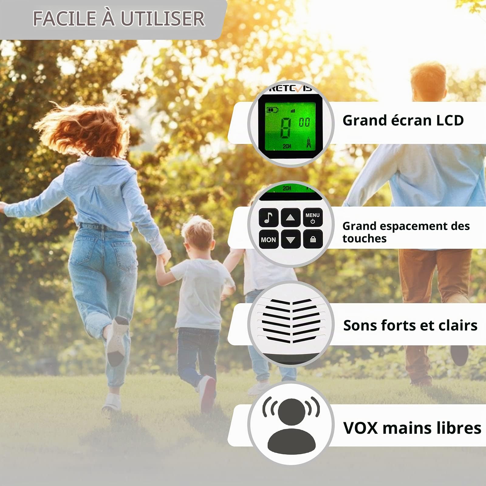 Retevis RT45 Talkie Walkie 4 Pièces, sans Licence Radio pour Ecole Famille