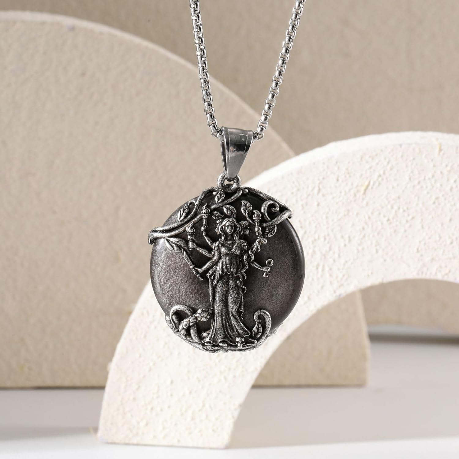 Hecate Obsidian Pendant Necklace,Witch Hekate Moon Goddess Pagan Amulet Jewelry for Women - Image 3