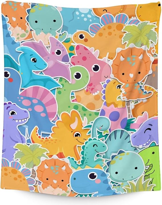 Dinosaur Blanket Gifts - 30"x40" Cute Throw for Girls & Boys - Colorful Soft Fuzzy Blankets for Couch & Office