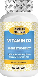 Oladole Natural Vitamin D3 4000 IU - 120 Softgels| High Potency Formula Supports Healthy Bones, Teeth, Muscles & Immune Function | Non-GMO, Gluten-Free | Daily Wellness Essential