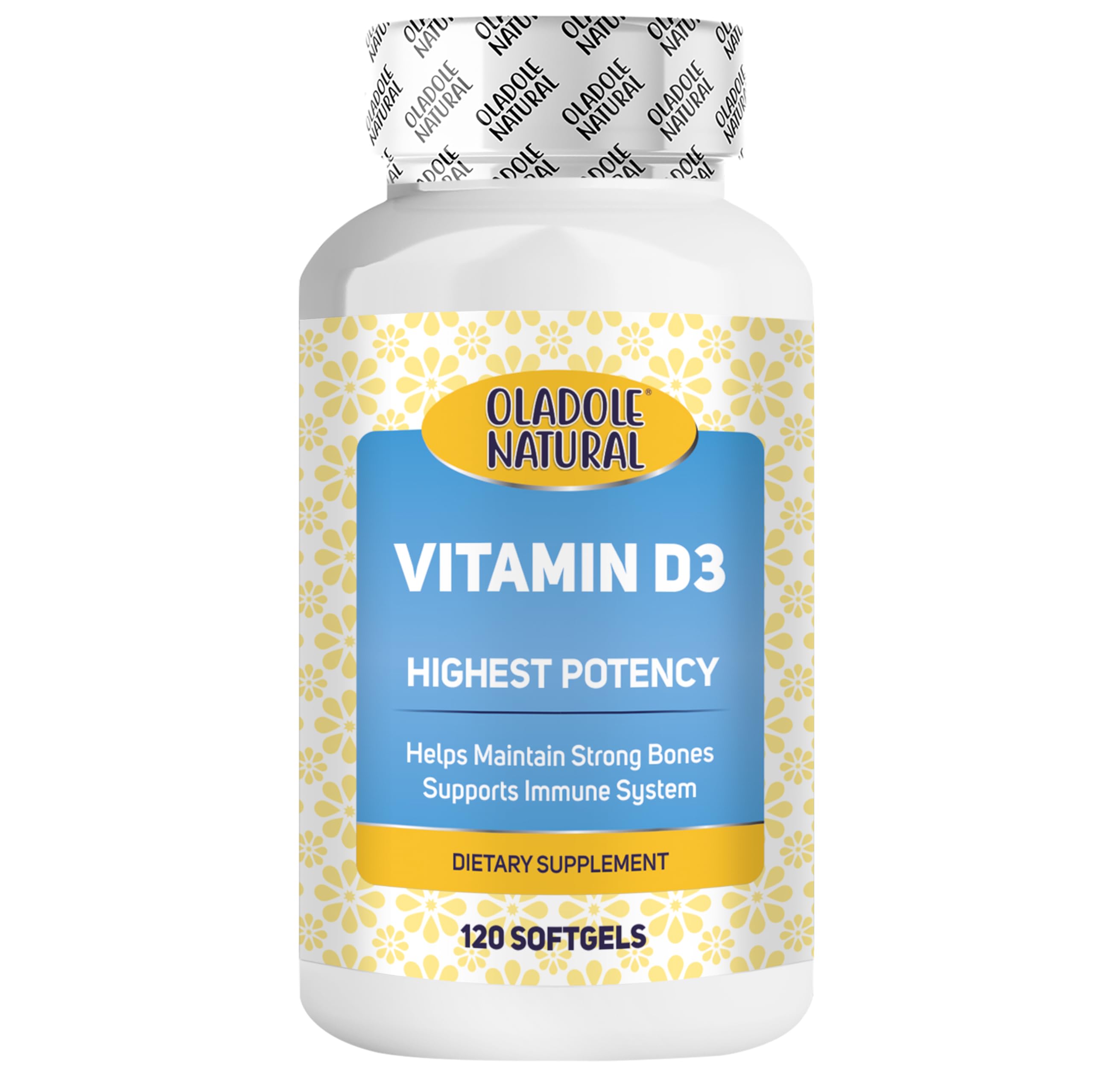 Oladole NaturalVitamin D3 4000 IU - 120 Softgels| High Potency Formula Supports Healthy Bones, Teeth, Muscles & Immune Function | Non-GMO, Gluten-Free | Daily Wellness Essential