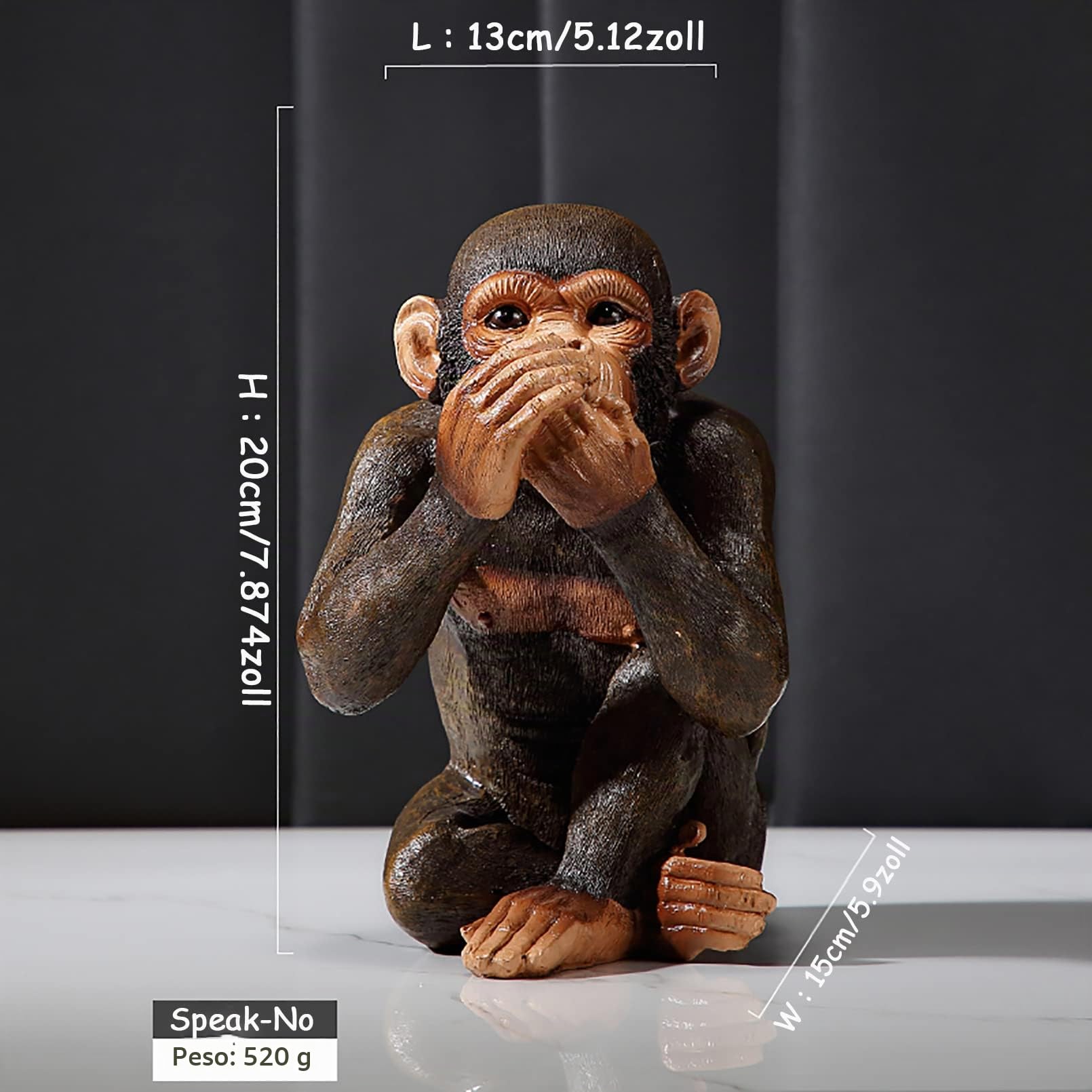 Figurine decorativa 3 sitios de sabiduría, ornamento artesanal creativo -La decoración de estatuillas de tres cantidades, estatua del mono de la sabiduría - No hables nada, vea, para escuchar,Résine