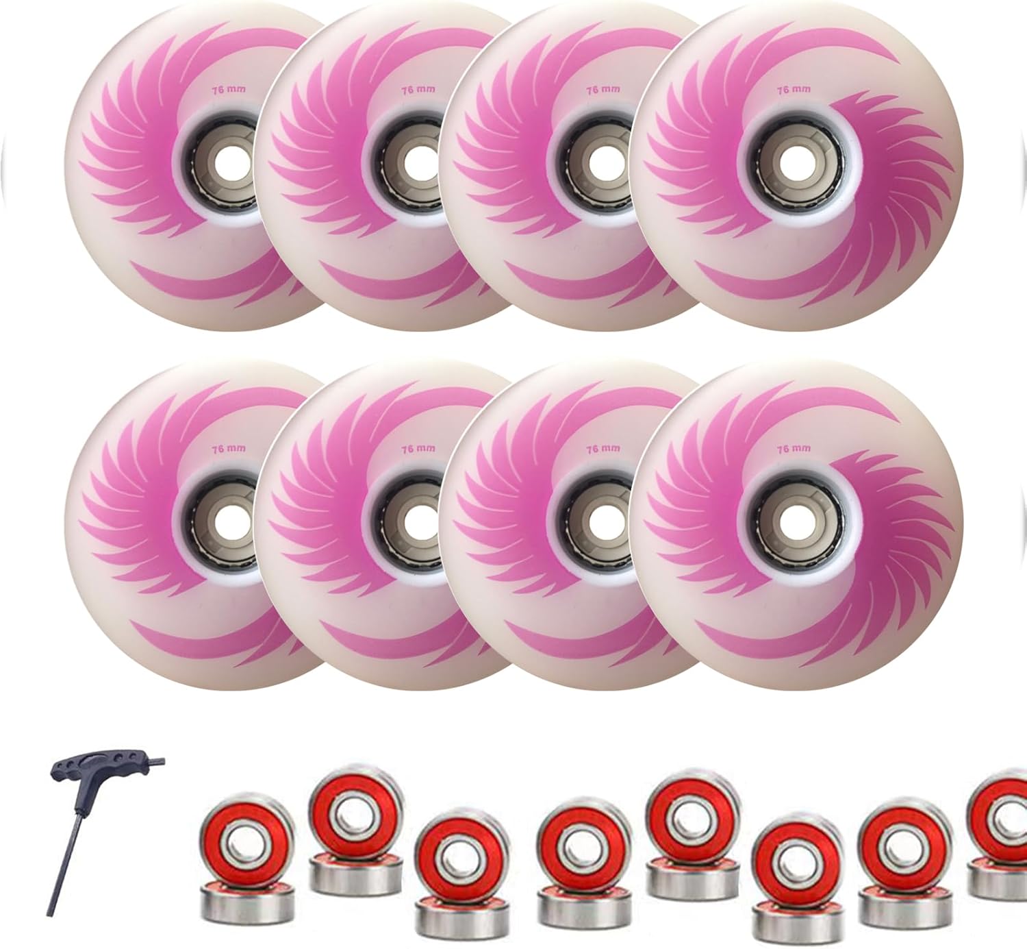 8 Pack Light Up Inline Skate Wheels Roller skate Wheels with ABEC-9 Bearing 72mm 76mm 80mm Inline Skate Replacement Wheels 85A for Indoor & Outdoor (Pink)