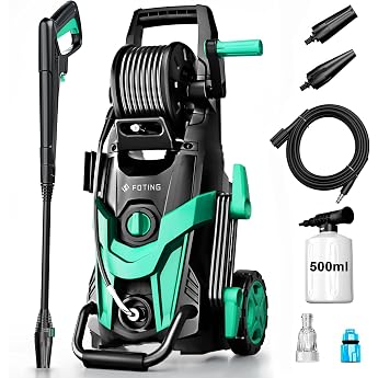 2026NEW Pressure Washer 180 Bar 450L/H Electric Pressure Washer with 7m High Pressure Hose Hose Reel 500ml Detergent Container & 6-in-1 Nozzle for Car Patio and Garden