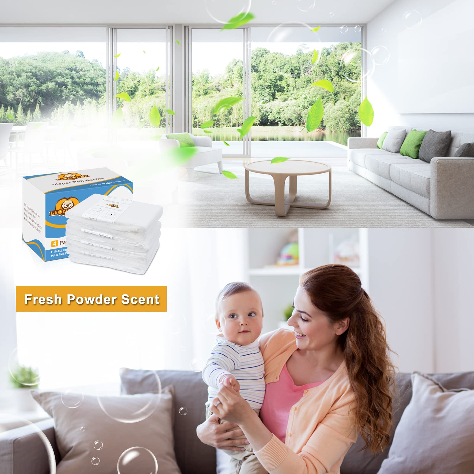 Diaper Pail Refills Fit Dekor Plus Diaper Pails - Powder Scent - Holds 4640 Diapers - 8 Pack 3