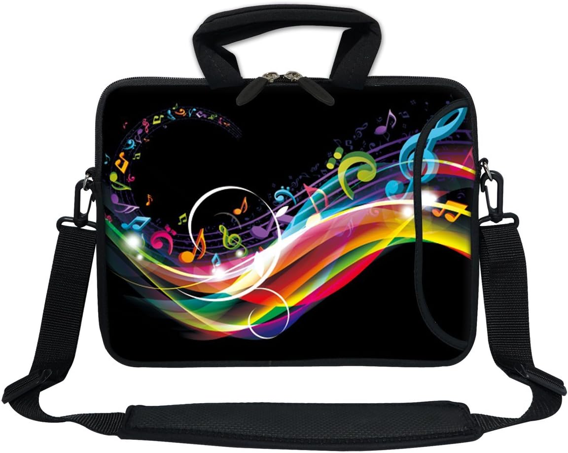 11.6 Inch Neoprene Laptop Bag with Extra Side Pocket, Soft Carrying Handle & Removable Shoulder Strap for 10" to 11.6" Size Ultrabook Chromebook (Rainbow Music Note)