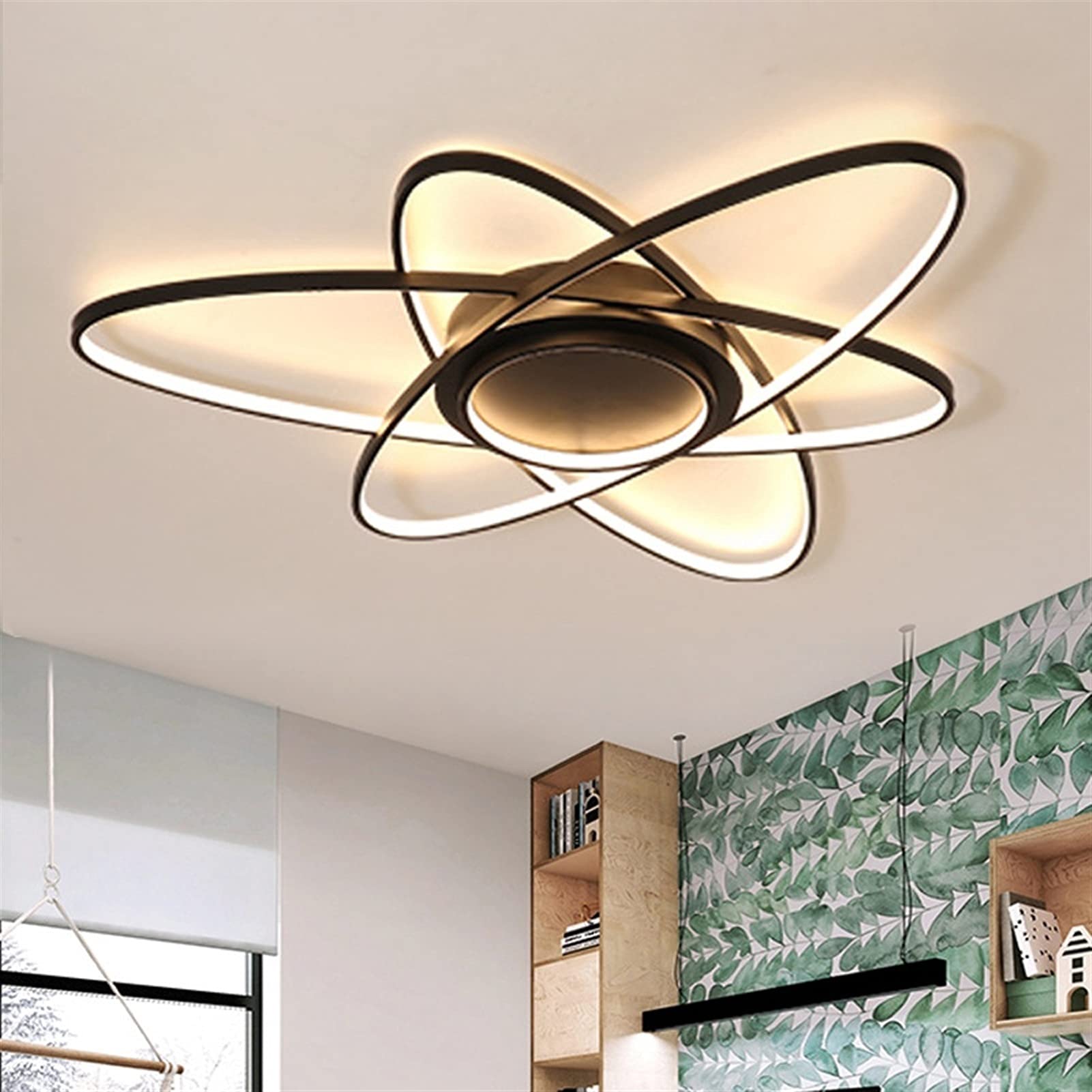 Lustre ovale créativité pour salon et cuisine : l'élégance suspendue en aluminium noir