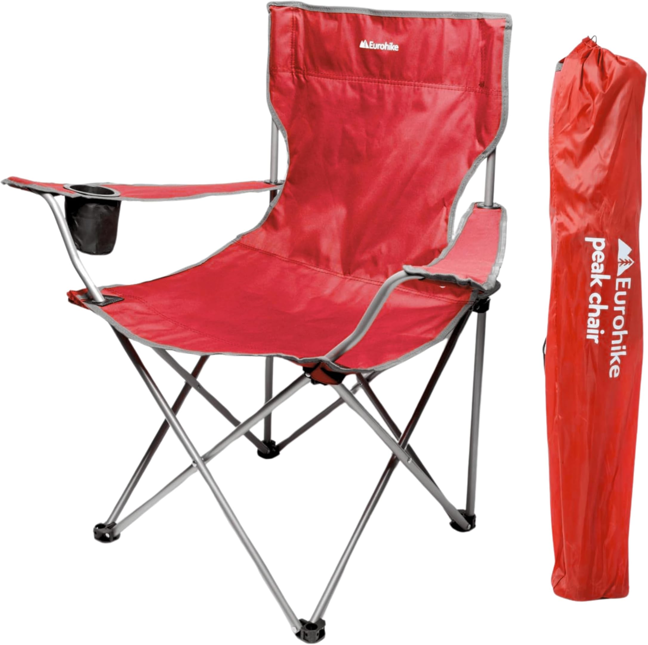 Eurohike Peak Folding Chair with Drinks Holder & Arm Rests for Adults & Kids, Lightweight, Portable, Compact, Ideal for Camping, Festivals, Picnics, Beach & Outdoor Events (Red)