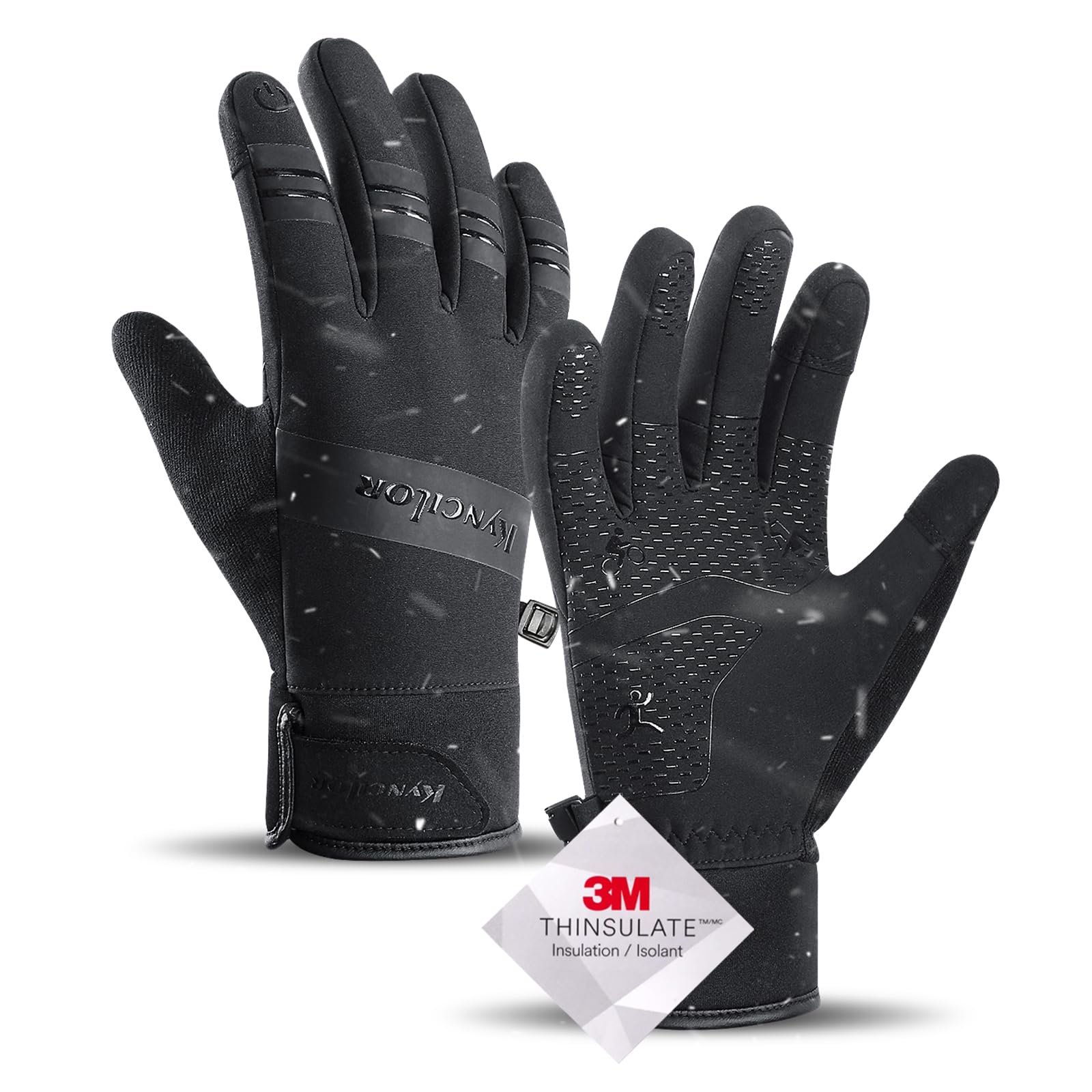 KynciLORWinter Gloves Men Women Waterproof Cycling Gloves 3M Thinsulate  Black Touchscreen Warm Running Gloves for Skiing Hiking Motorcycle Climbing