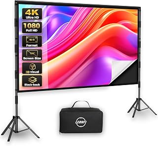 120 Inch Outdoor Projector Screen with Stand, Black Backing Screen