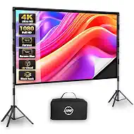 120 Inch Outdoor Projector Screen with Stand, Black Backing Screen | wrinkle-free surface, sturdy square tube tripod, quick setup, 16:9 format, with portable carry bag for indoor outdoor use