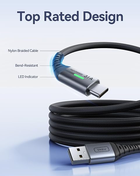 INIU USB C Charger Cable, 2m Type C Cable Fast Charging, Braided USB A to USB-C Phone Charger Cable USBC for iPhone 17 16 15 Pro Max, Samsung Galaxy S25 S24 Ultra, Pixel 10, iPad Air Switch Steam etc. - 3