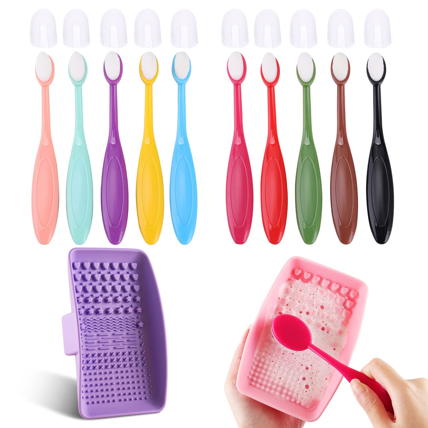 10Pcs Colored Mini Ink Blending Brushes BlendersInk Blending Tool with 1 Pcs Handheld Silicone Brush Scrubber Brush Cleaning Palette forCard Making for Painting,Drawing Paper Crafter (Brush Head0.6'')