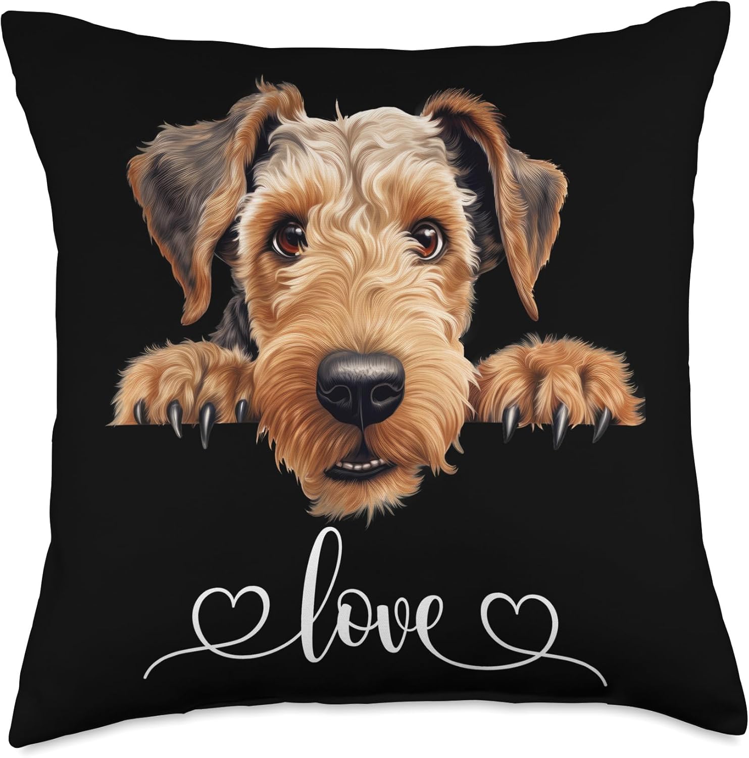Cute Dog Graphic Love Puppy Airedale Terrier Dog Throw Pillow