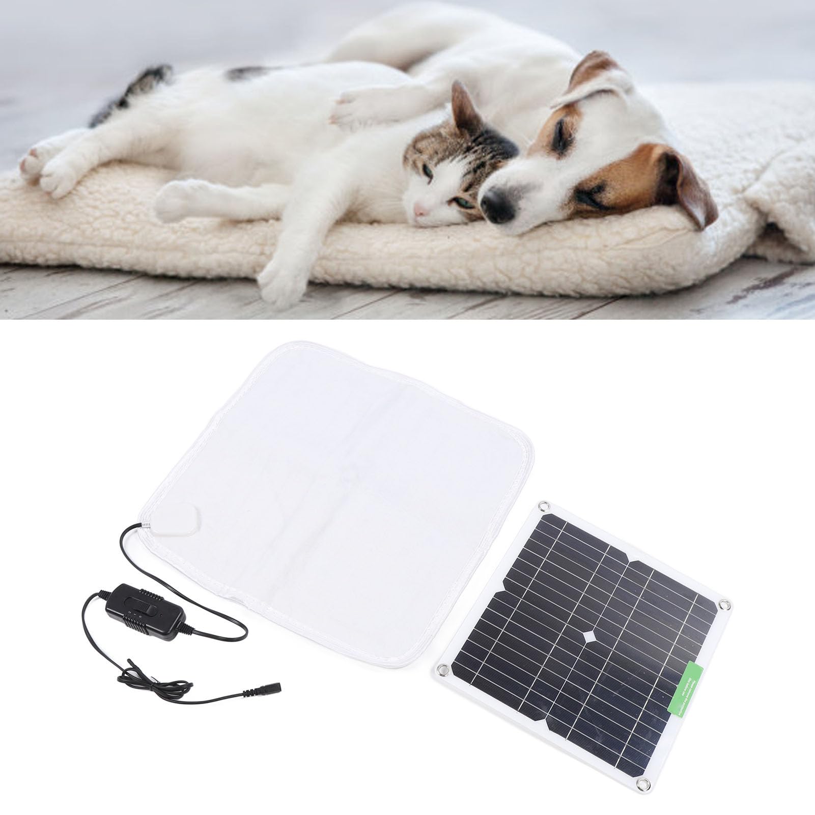 XUMIUZIY Tappetino Riscaldante per Animali Domestici per Cani e Gatti, Coperta Riscaldante Elettrica 12V 50W con Pannello Solare, Riscaldamento Rapido e Uniforme, con Scatola Batteria