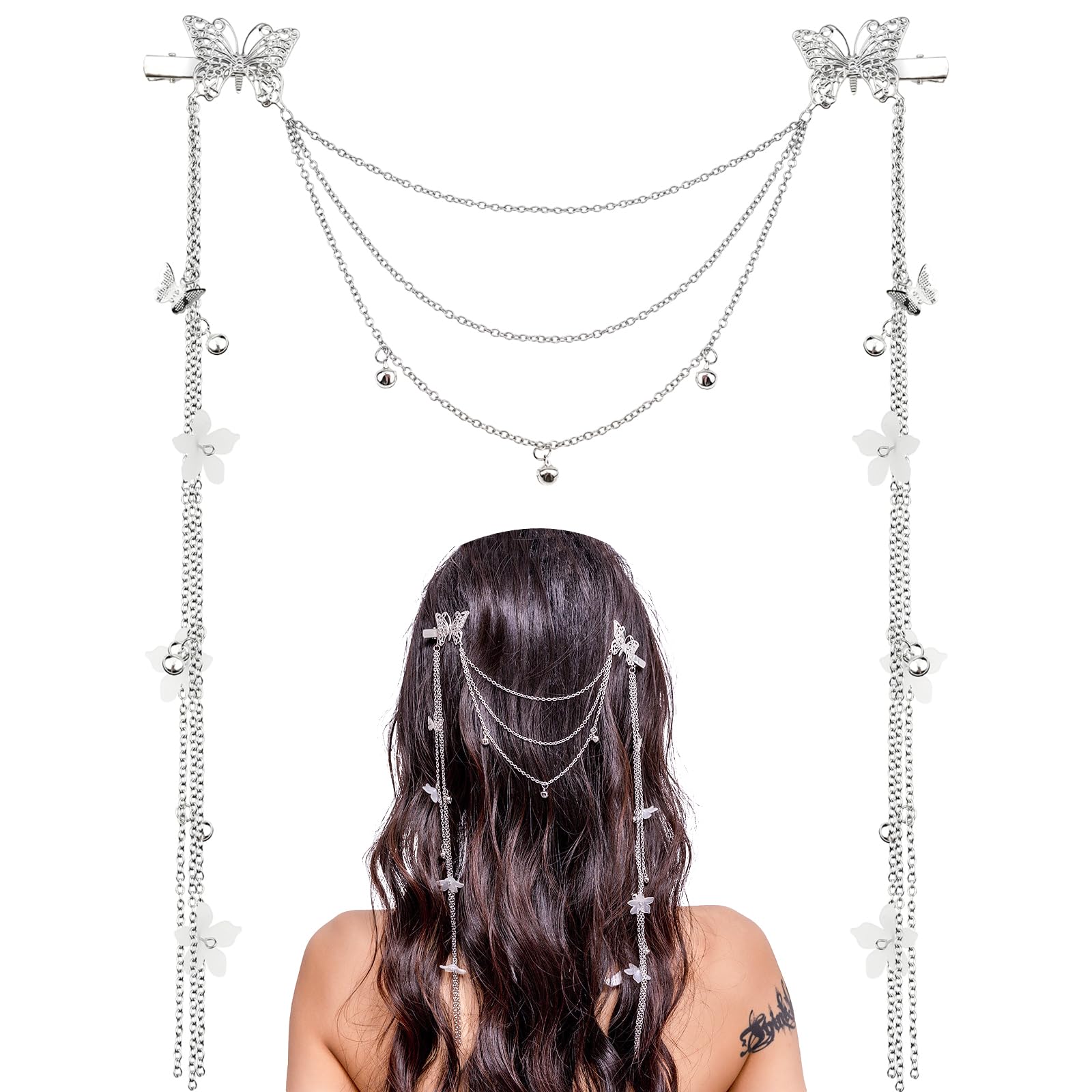 Wedding Butterfly Headband Head Chain Silver Tassel Hair Hoop Band Amazon.com: Wedding Butterfly Headband with Head Chain  main image 2