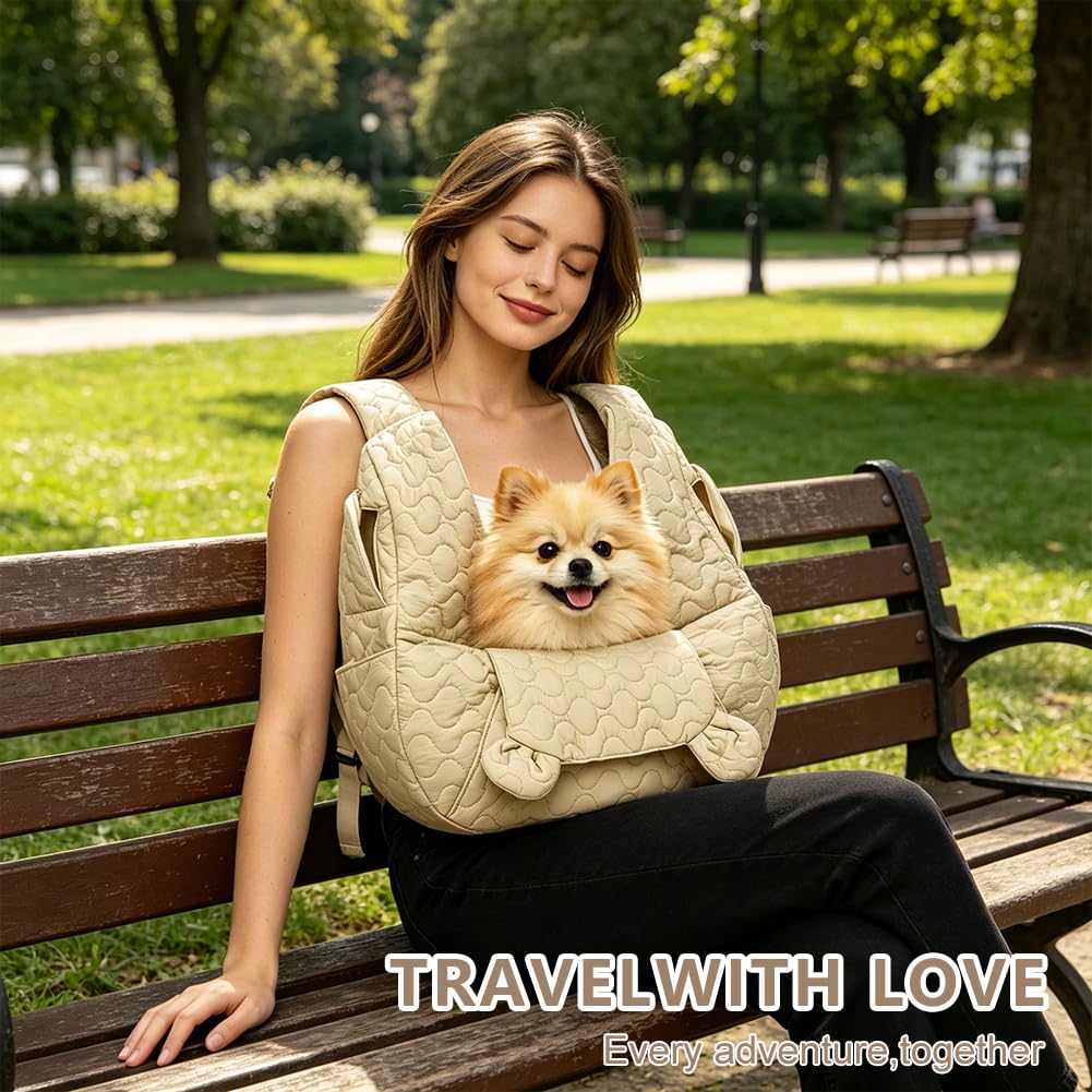 Bolsa para perros de hasta 10 kg, bolsa manos libres para perros pequeños con correa ajustable, mochila delantera para perros, para caminar, actividades al aire libre y senderismo (caqui)