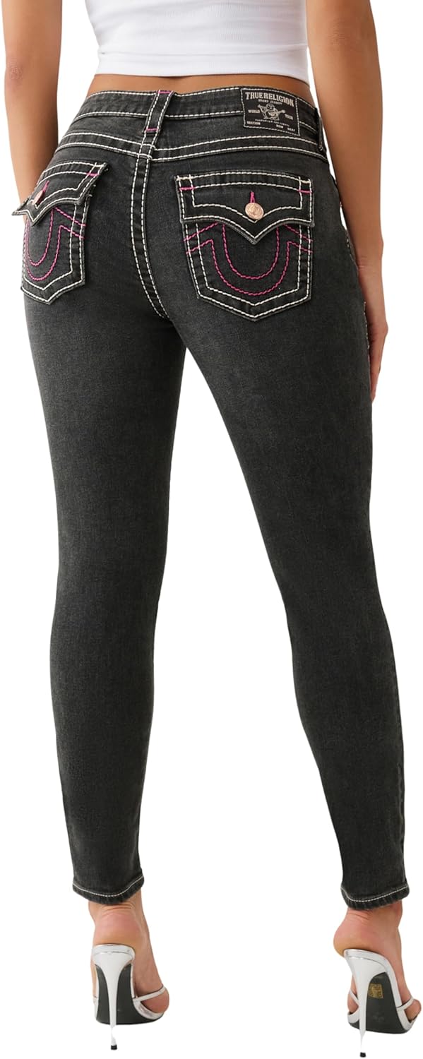 True Religion Women's Jennie Mid Rise Skinny Jeans – Big T Stitching & Flap Back Pockets - Image 5