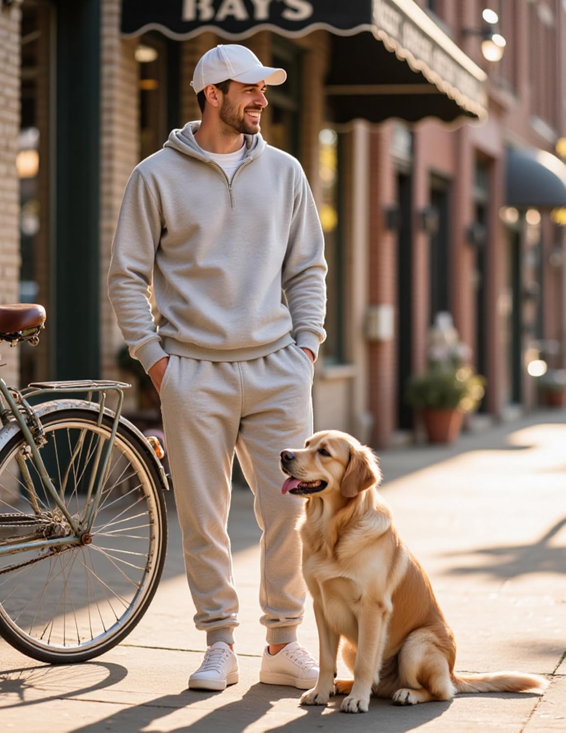 sweat suit for Men's hoodies Quarter Zip 2 Piece Set Long Sleeve Casual Tracksuits Sweatsuit