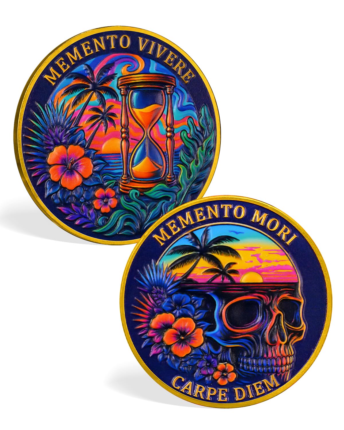 ACGZQY Skeleton Holiday Memento Mori Coin, -Sunset Skull Memento Vivere Coin, Carpe Diem Stoic EDC Challenge Coin