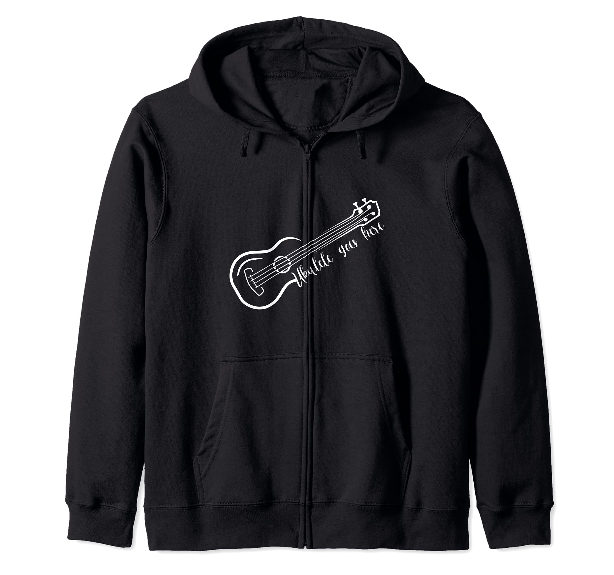 Ukulele Goes Here Hawaiian Acoustic Musician Guitar Uke Zip Hoodie, Black