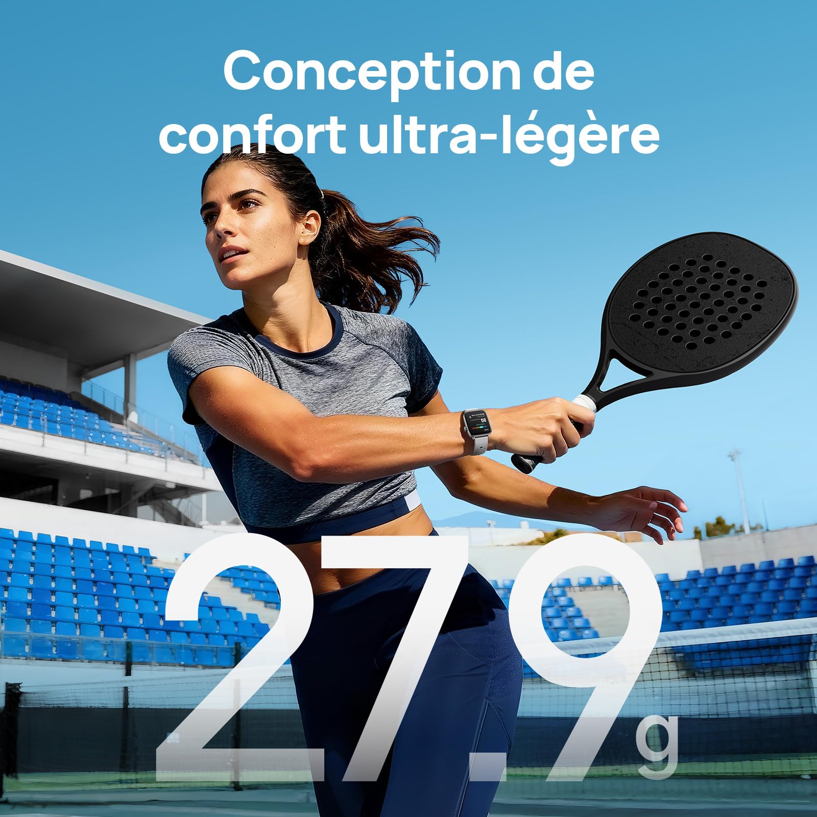 Mibro Fit Montre Connectée Homme Femme 1,75" AMOLED, Assistant Vocal | 150+ Sports (Padel, GPS Course), 8 Jours Autonomie, Étanche 5ATM, Suivi Sommeil & Fitness, Santé pour Android iOS(Argenté)