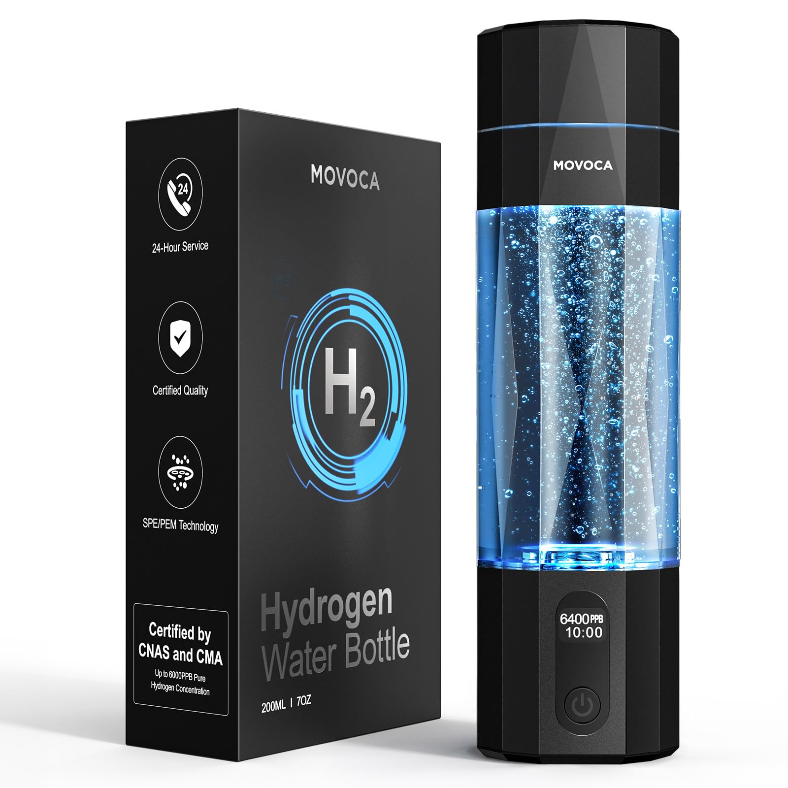 Photo 1 of MOVOCA Upgrade Hydrogen Water Bottle, 3Min 2200PPB Rapid Hydrogen Water Generator -SPE PEM Tech, 14OZ Portable Hydro Water Machine, Health Care Gifts for Husband, Wife, Family, Friends, Travel