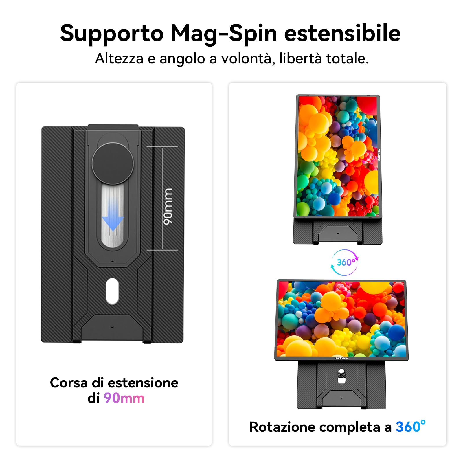 Blackview Table 9 Monitor Portatile Ultra-Sottile 16" FHD 1200P, Supporto Magnetico Rotante 360°, Schermo Esterno Laptop per Viaggio & Ufficio, TÜV Low Blue Light- Compatibile con Windows/Mac/PC/PS5