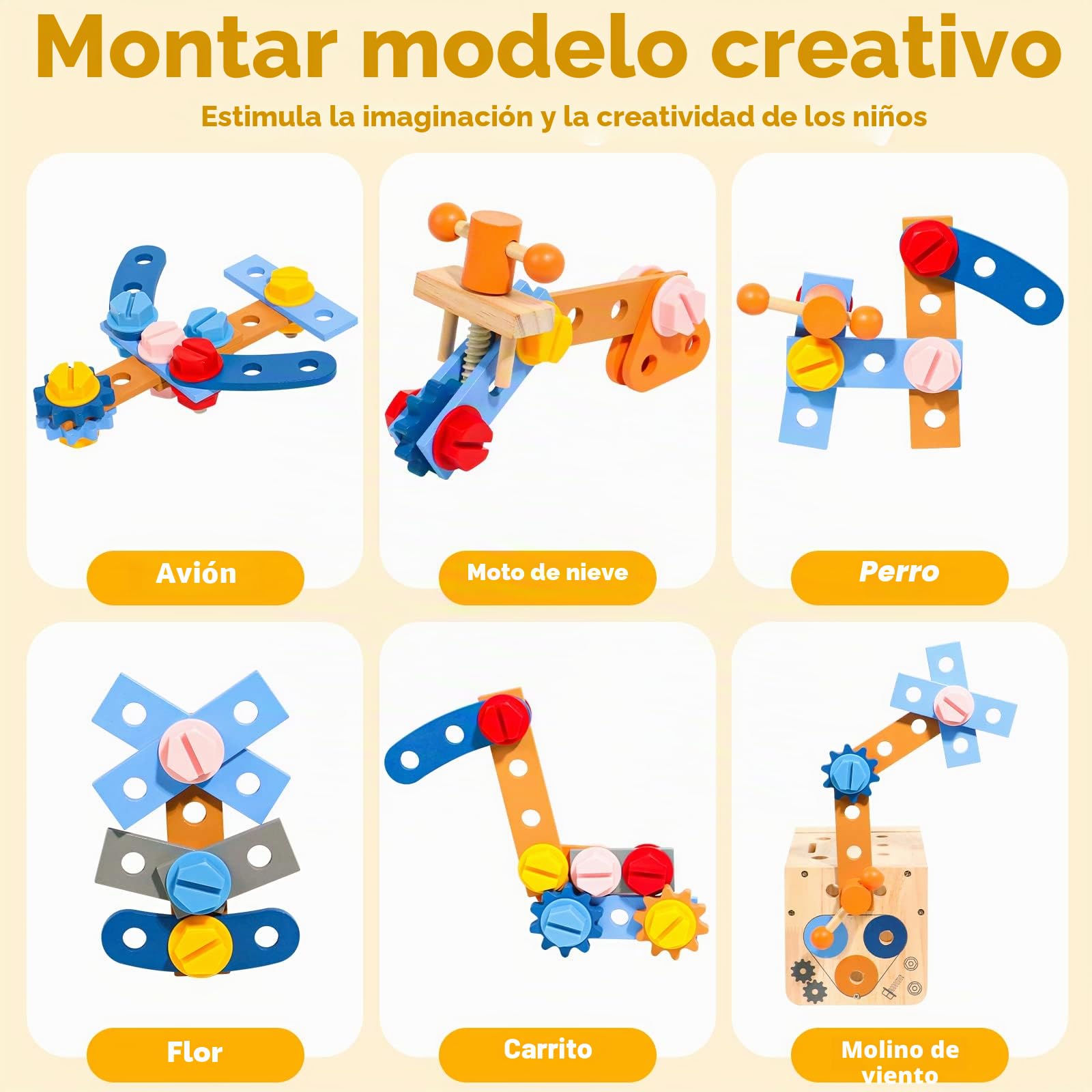 Caja Herramientas Juguetes Niños 2 Años Caja Manualidades Herramientas Bricolaje Juguetes Montessori 2 3 4 Años Niños, 39 Piezas Juegos de Construcción Madera con Delantal, Regalos Juegos Educativos