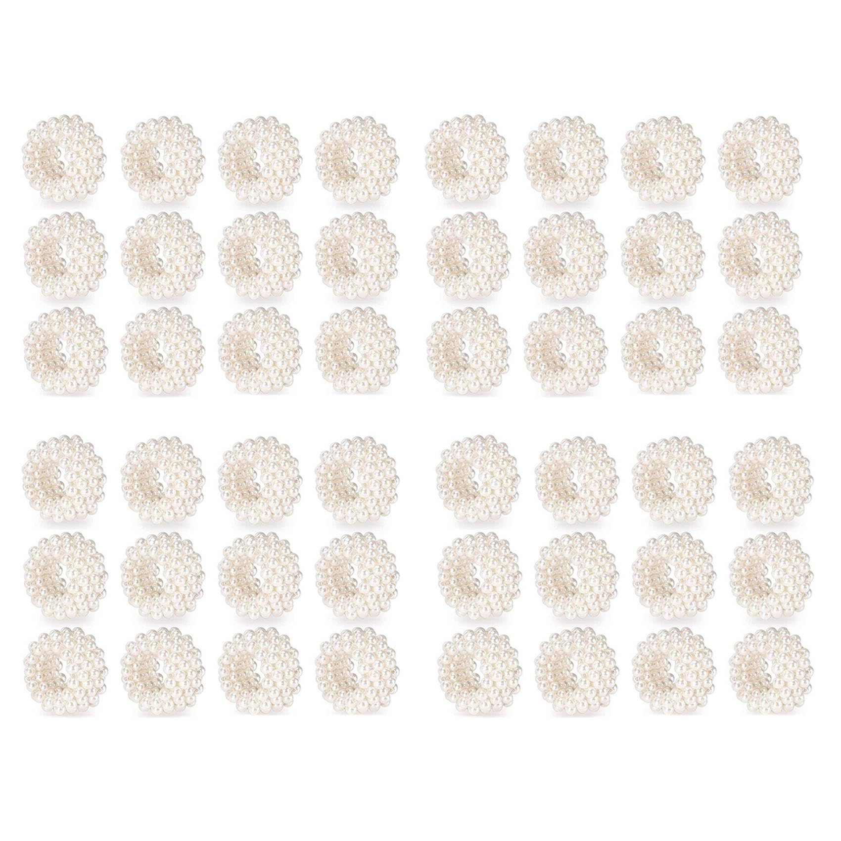 Hndhbfgrt Napkin Ring 48-Piece Set, White Pearl Wedding Napkin Buckle Table Decoration