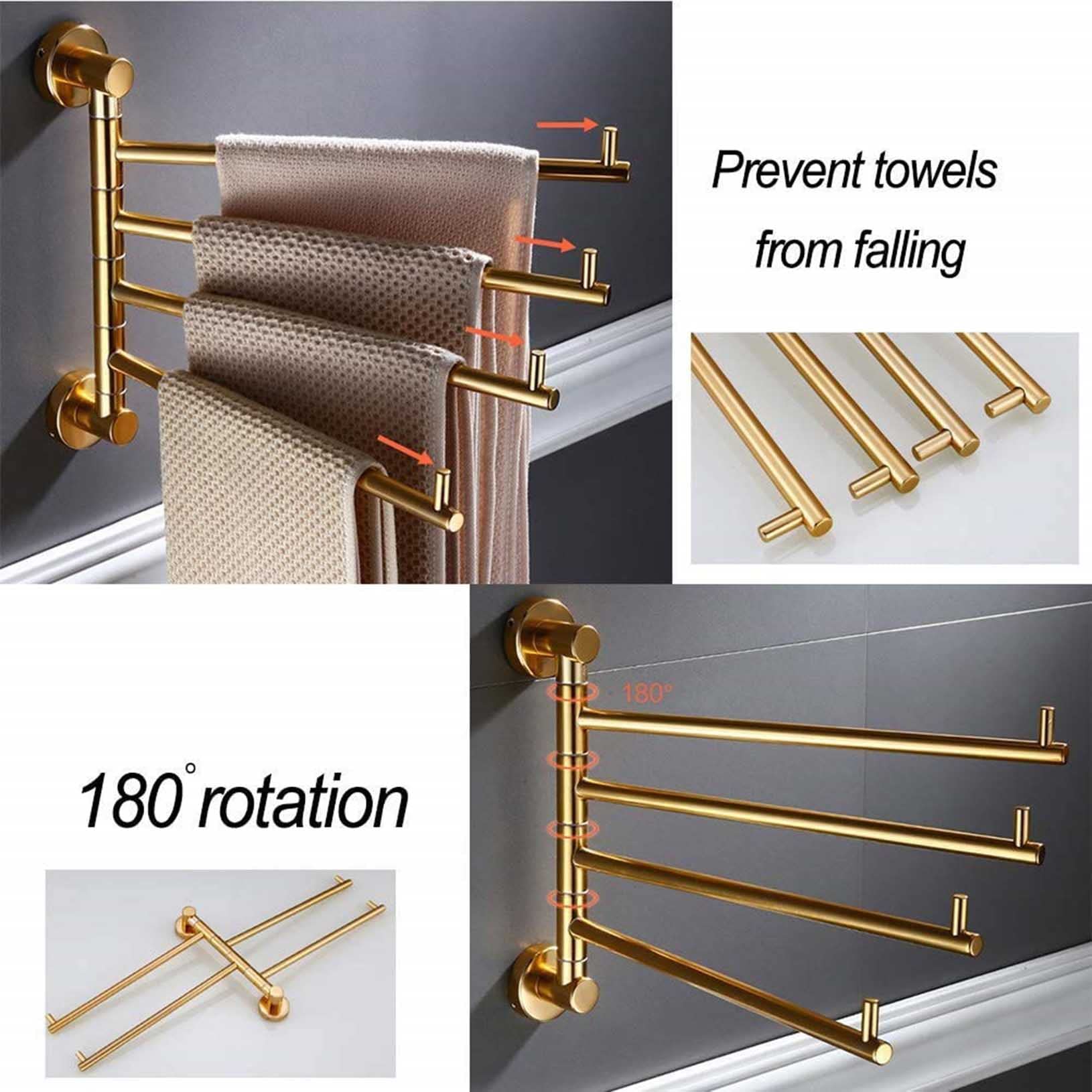 Handtuchstange 2-5 Stangen Klapparm Schwenkbar Handtuchhalter Wandhalterung Badezimmer Handtuchhalter Edelstahl Rostfrei Hängender Halter Gebürstetes Gold-Finish (Gold, 5)