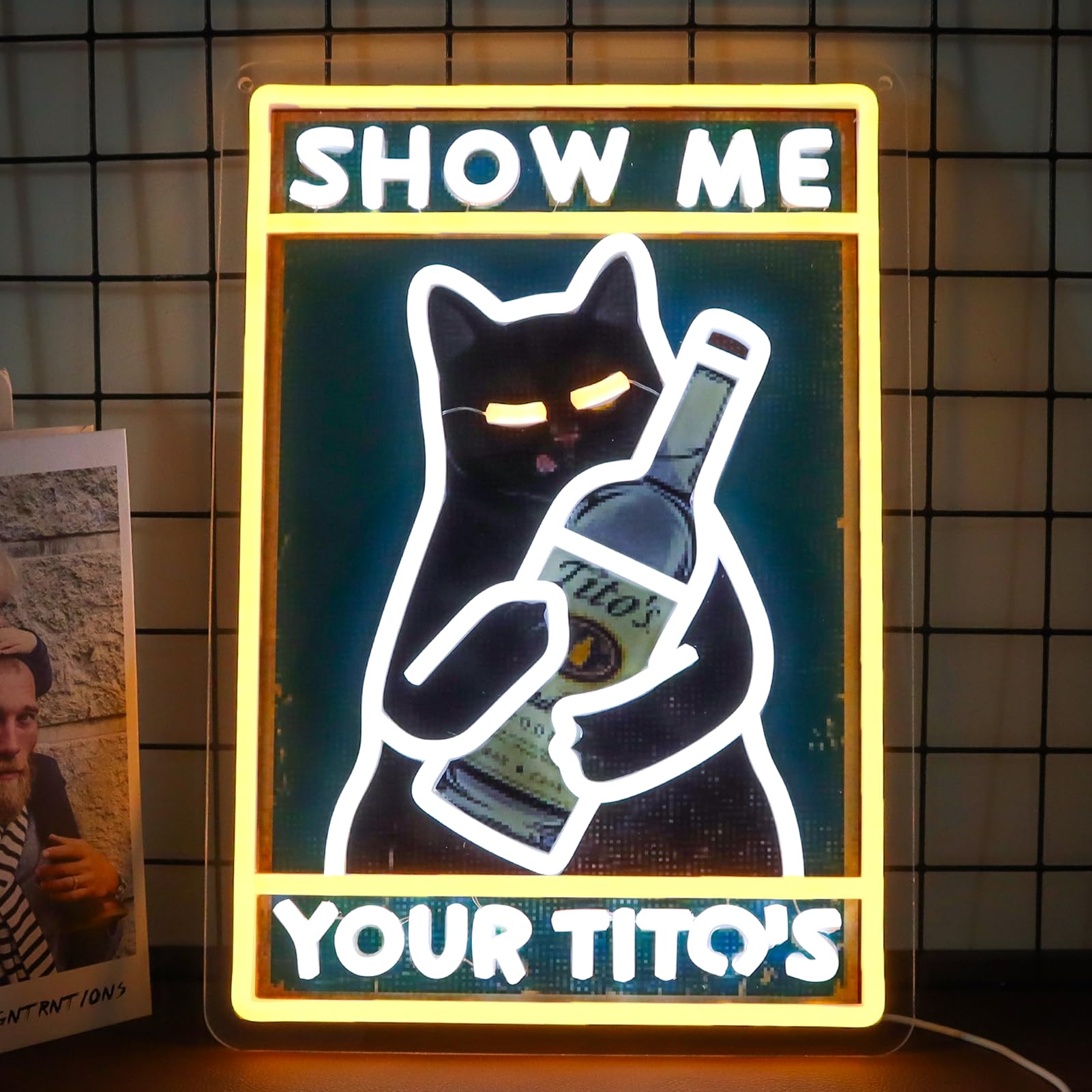 Show Me Your Tito's Black Cat Neon Signs for Wall Decor Neon Lights for Bedroom Led Signs Suitable for Dormitory Man Cave Christmas Gift Pugna-Show Me-001