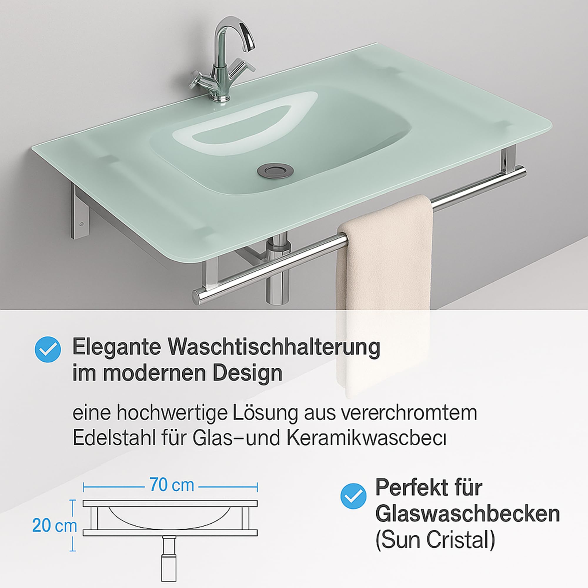 Art of Baan - Soporte de pared para consola o lavabo (latón, 460 x 700 mm)