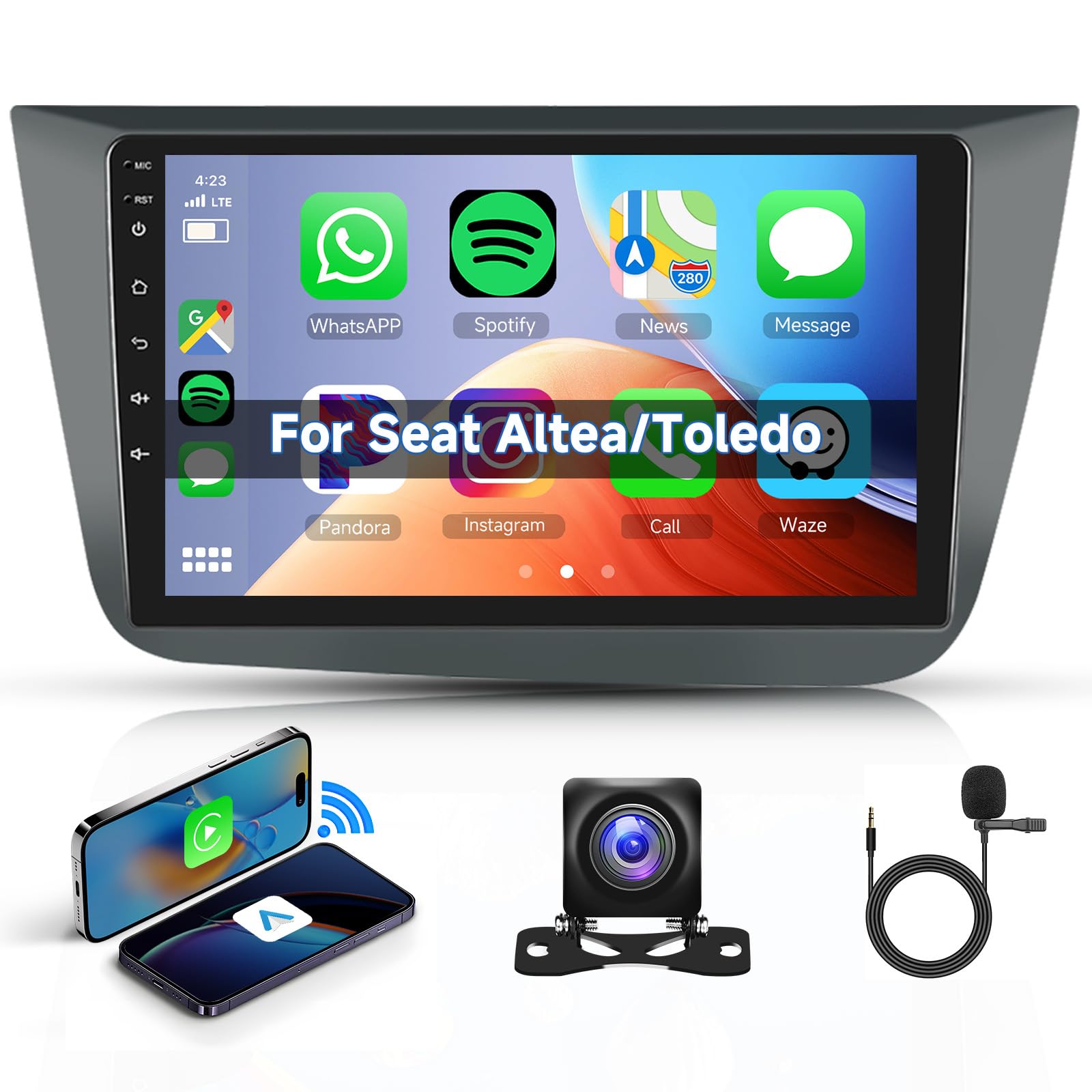 Für Seat Altea 2004-2015 9'' 2 DIN Android 13 Autoradio GPS Navi FM USB